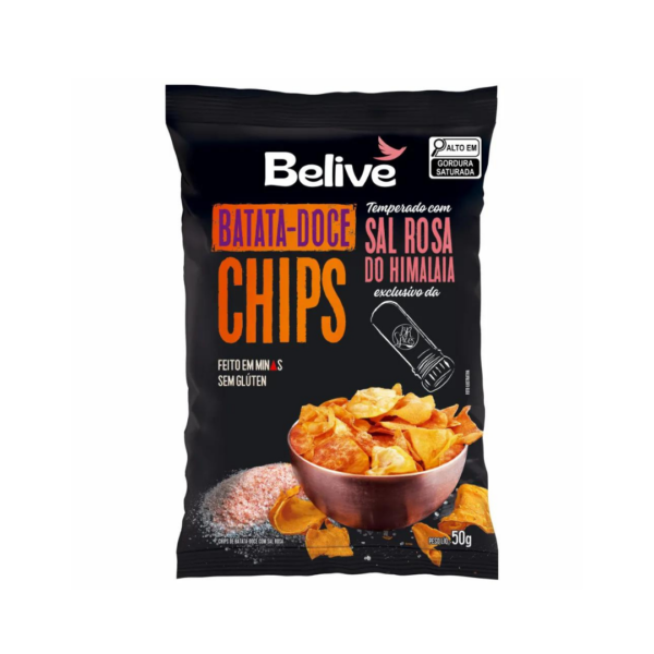 Chips de batata doce com sal rosa do himalaia Belive 50g