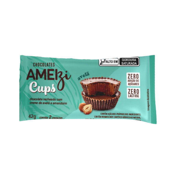 Chocolate recheado com creme de avelã e amendoim Cups Ameizi 42g