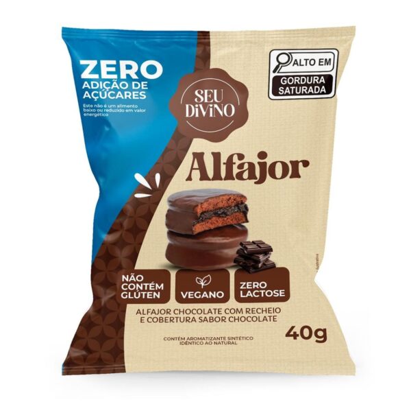 Alfajor chocolate zero adição de açúcares Seu Divino 40g