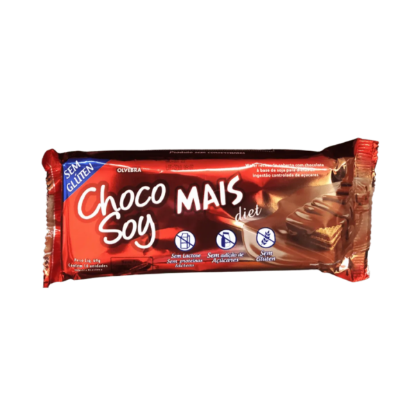 Wafer recheado coberto com chocolate diet Choco Soy Mais Olvebra 69g